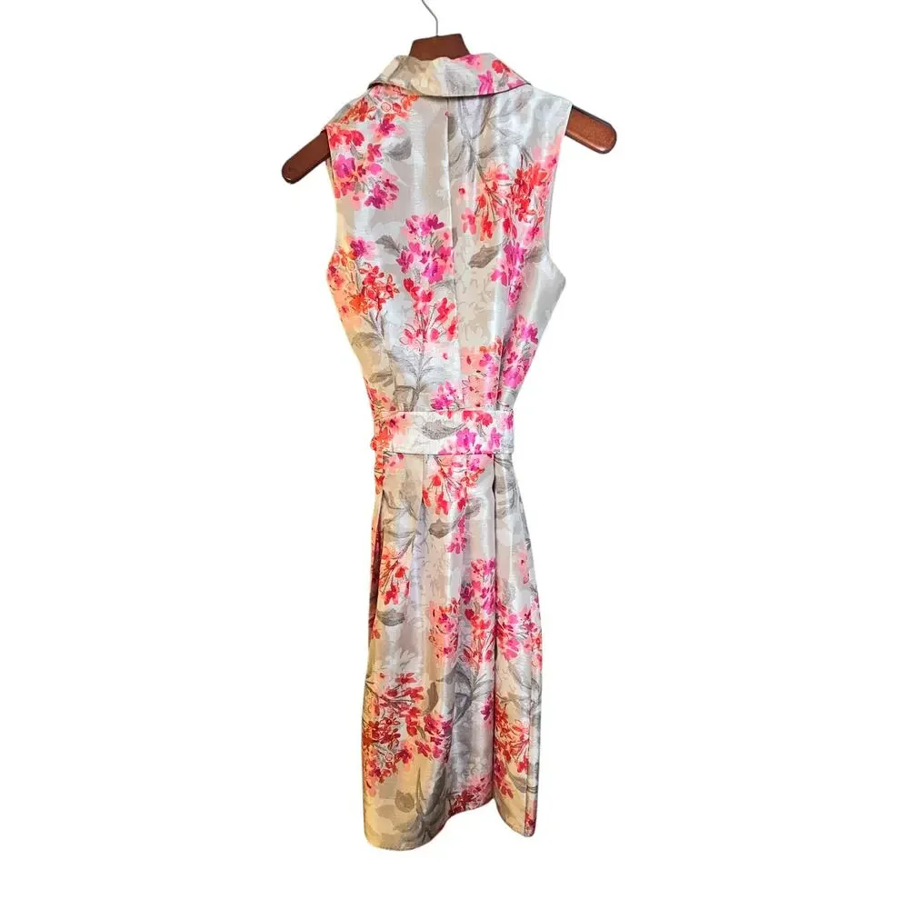 Jessica Howard Silver with Pink Floral Romantic Cottagecore V-Neck Dress